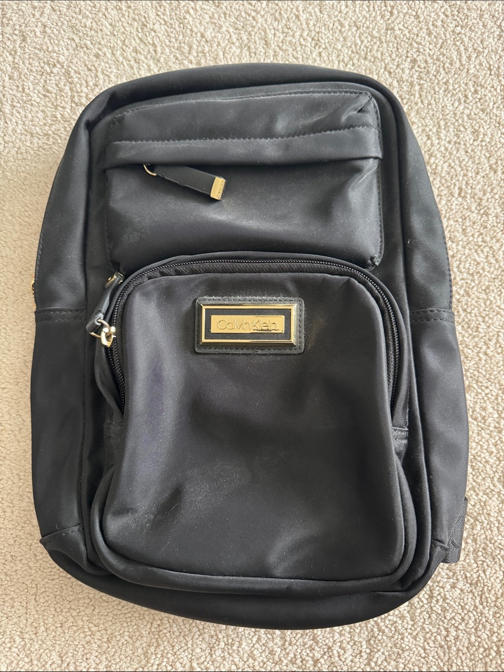 Calvin Klein Black Nylon Mini Backpack/Crossbody Purse - Gold Hardware